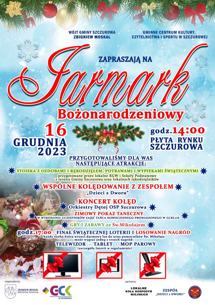 Na zdjęciu znajduje się plakat Jarmarku Bożonarodzeniowego.